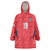 Custom World Football 2026 England Wearable Blanket Hoodie Three Lions Monogram Red Glory