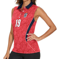 Custom World Football 2026 England Women Sleeveless Polo Shirt Three Lions Monogram Red Glory