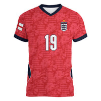 Custom World Football 2026 England Women V-Neck T-Shirt Three Lions Monogram Red Glory