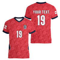 Custom World Football 2026 England Women V-Neck T-Shirt Three Lions Monogram Red Glory