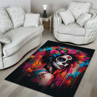Mexico Day Of The Dead Area Rug Rose Catrina Goddess Sugar Skull - Wonder Print Shop