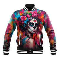 Mexico Day Of The Dead Baseball Jacket Rose Catrina Goddess Sugar Skull - Wonder Print Shop