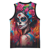 Mexico Day Of The Dead Basketball Jersey Rose Catrina Goddess Sugar Skull - Wonder Print Shop