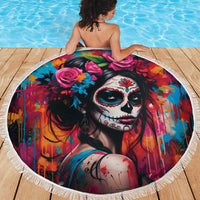 Mexico Day Of The Dead Beach Blanket Rose Catrina Goddess Sugar Skull - Wonder Print Shop