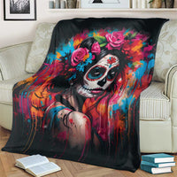 Mexico Day Of The Dead Blanket Rose Catrina Goddess Sugar Skull - Wonder Print Shop