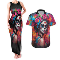 Mexico Day Of The Dead Couples Matching Tank Maxi Dress and Hawaiian Shirt Rose Catrina Goddess Sugar Skull - Wonder Print Shop