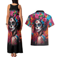 Mexico Day Of The Dead Couples Matching Tank Maxi Dress and Hawaiian Shirt Rose Catrina Goddess Sugar Skull - Wonder Print Shop