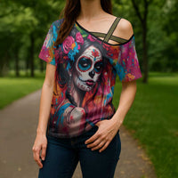 Mexico Day Of The Dead Cross Shoulder Shirt Rose Catrina Goddess Sugar Skull - Wonder Print Shop