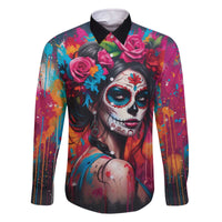Mexico Day Of The Dead Family Matching Off The Shoulder Long Sleeve Dress and Hawaiian Shirt Rose Catrina Goddess Sugar Skull - Wonder Print Shop