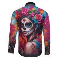 Mexico Day Of The Dead Family Matching Off The Shoulder Long Sleeve Dress and Hawaiian Shirt Rose Catrina Goddess Sugar Skull - Wonder Print Shop
