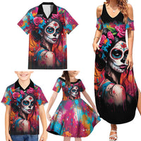 Mexico Day Of The Dead Family Matching Summer Maxi Dress and Hawaiian Shirt Rose Catrina Goddess Sugar Skull - Wonder Print Shop