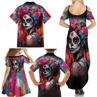 Mexico Day Of The Dead Family Matching Summer Maxi Dress and Hawaiian Shirt Rose Catrina Goddess Sugar Skull - Wonder Print Shop