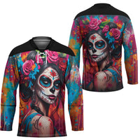 Mexico Day Of The Dead Hockey Jersey Rose Catrina Goddess Sugar Skull - Wonder Print Shop