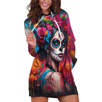 Mexico Day Of The Dead Hoodie Dress Rose Catrina Goddess Sugar Skull - Wonder Print Shop