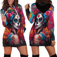 Mexico Day Of The Dead Hoodie Dress Rose Catrina Goddess Sugar Skull - Wonder Print Shop