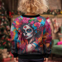 Mexico Day Of The Dead Kid Ugly Christmas Sweater Rose Catrina Goddess Sugar Skull - Wonder Print Shop