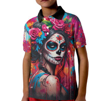 Mexico Day Of The Dead Kid Polo Shirt Rose Catrina Goddess Sugar Skull - Wonder Print Shop