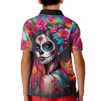 Mexico Day Of The Dead Kid Polo Shirt Rose Catrina Goddess Sugar Skull - Wonder Print Shop