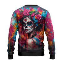 Mexico Day Of The Dead Ugly Christmas Sweater Rose Catrina Goddess Sugar Skull - Wonder Print Shop