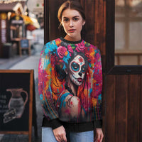 Mexico Day Of The Dead Ugly Christmas Sweater Rose Catrina Goddess Sugar Skull - Wonder Print Shop