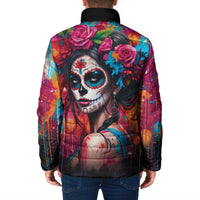 Mexico Day Of The Dead Padded Jacket Rose Catrina Goddess Sugar Skull - Wonder Print Shop