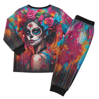 Mexico Day Of The Dead Christmas Pajama Set Rose Catrina Goddess Sugar Skull - Wonder Print Shop