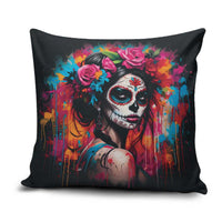 Mexico Day Of The Dead Pillow Cover Rose Catrina Goddess Sugar Skull - Wonder Print Shop