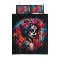 Mexico Day Of The Dead Quilt Bed Set Rose Catrina Goddess Sugar Skull - Wonder Print Shop