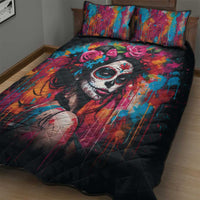 Mexico Day Of The Dead Quilt Bed Set Rose Catrina Goddess Sugar Skull - Wonder Print Shop