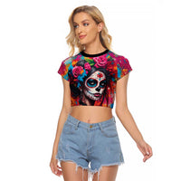 Mexico Day Of The Dead Raglan Cropped T Shirt Rose Catrina Goddess Sugar Skull - Wonder Print Shop