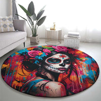Mexico Day Of The Dead Round Carpet Rose Catrina Goddess Sugar Skull - Wonder Print Shop