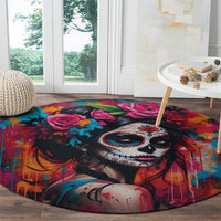 Mexico Day Of The Dead Round Carpet Rose Catrina Goddess Sugar Skull - Wonder Print Shop