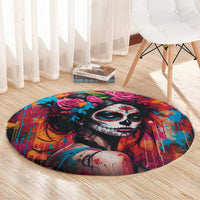 Mexico Day Of The Dead Round Carpet Rose Catrina Goddess Sugar Skull - Wonder Print Shop