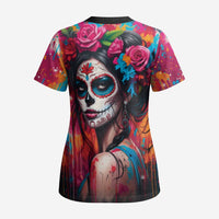 Mexico Day Of The Dead Scrub Top Rose Catrina Goddess Sugar Skull - Wonder Print Shop