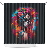 Mexico Day Of The Dead Shower Curtain Rose Catrina Goddess Sugar Skull - Wonder Print Shop