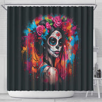 Mexico Day Of The Dead Shower Curtain Rose Catrina Goddess Sugar Skull - Wonder Print Shop