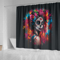 Mexico Day Of The Dead Shower Curtain Rose Catrina Goddess Sugar Skull - Wonder Print Shop