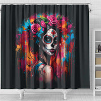 Mexico Day Of The Dead Shower Curtain Rose Catrina Goddess Sugar Skull - Wonder Print Shop