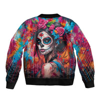 Mexico Day Of The Dead Sleeve Zip Bomber Jacket Rose Catrina Goddess Sugar Skull - Wonder Print Shop
