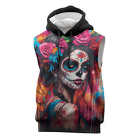 Mexico Day Of The Dead Sleeveless Hoodie Rose Catrina Goddess Sugar Skull - Wonder Print Shop
