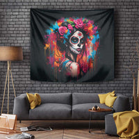 Mexico Day Of The Dead Tapestry Rose Catrina Goddess Sugar Skull - Wonder Print Shop