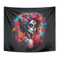 Mexico Day Of The Dead Tapestry Rose Catrina Goddess Sugar Skull - Wonder Print Shop