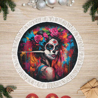 Mexico Day Of The Dead Tree Skirt Rose Catrina Goddess Sugar Skull - Wonder Print Shop