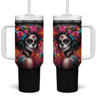 Mexico Day Of The Dead Tumbler With Handle Rose Catrina Goddess Sugar Skull - Wonder Print Shop