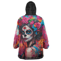 Mexico Day Of The Dead Wearable Blanket Hoodie Rose Catrina Goddess Sugar Skull - Wonder Print Shop