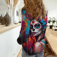 Mexico Day Of The Dead Women Casual Shirt Rose Catrina Goddess Sugar Skull - Wonder Print Shop