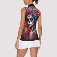 Mexico Day Of The Dead Women Sleeveless Polo Shirt Rose Catrina Goddess Sugar Skull - Wonder Print Shop