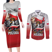 Poland Independence Day Couples Matching Long Sleeve Bodycon Dress and Long Sleeve Button Shirt Polska White Eagle and Flag Style - Wonder Print Shop