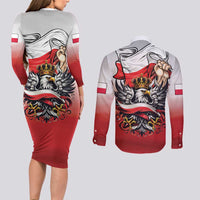 Poland Independence Day Couples Matching Long Sleeve Bodycon Dress and Long Sleeve Button Shirt Polska White Eagle and Flag Style - Wonder Print Shop