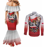 Poland Independence Day Couples Matching Mermaid Dress and Long Sleeve Button Shirt Polska White Eagle and Flag Style - Wonder Print Shop